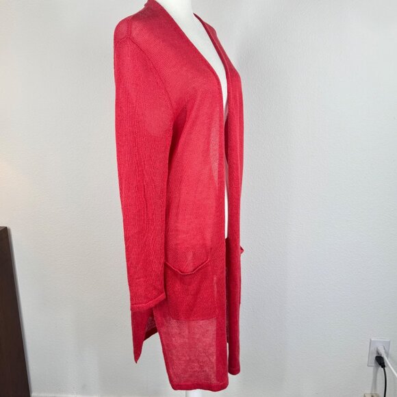 J Jill Lined Blend Open Front Longline Cardigan Red Size L Coastal Sweater - Picture 2 of 8